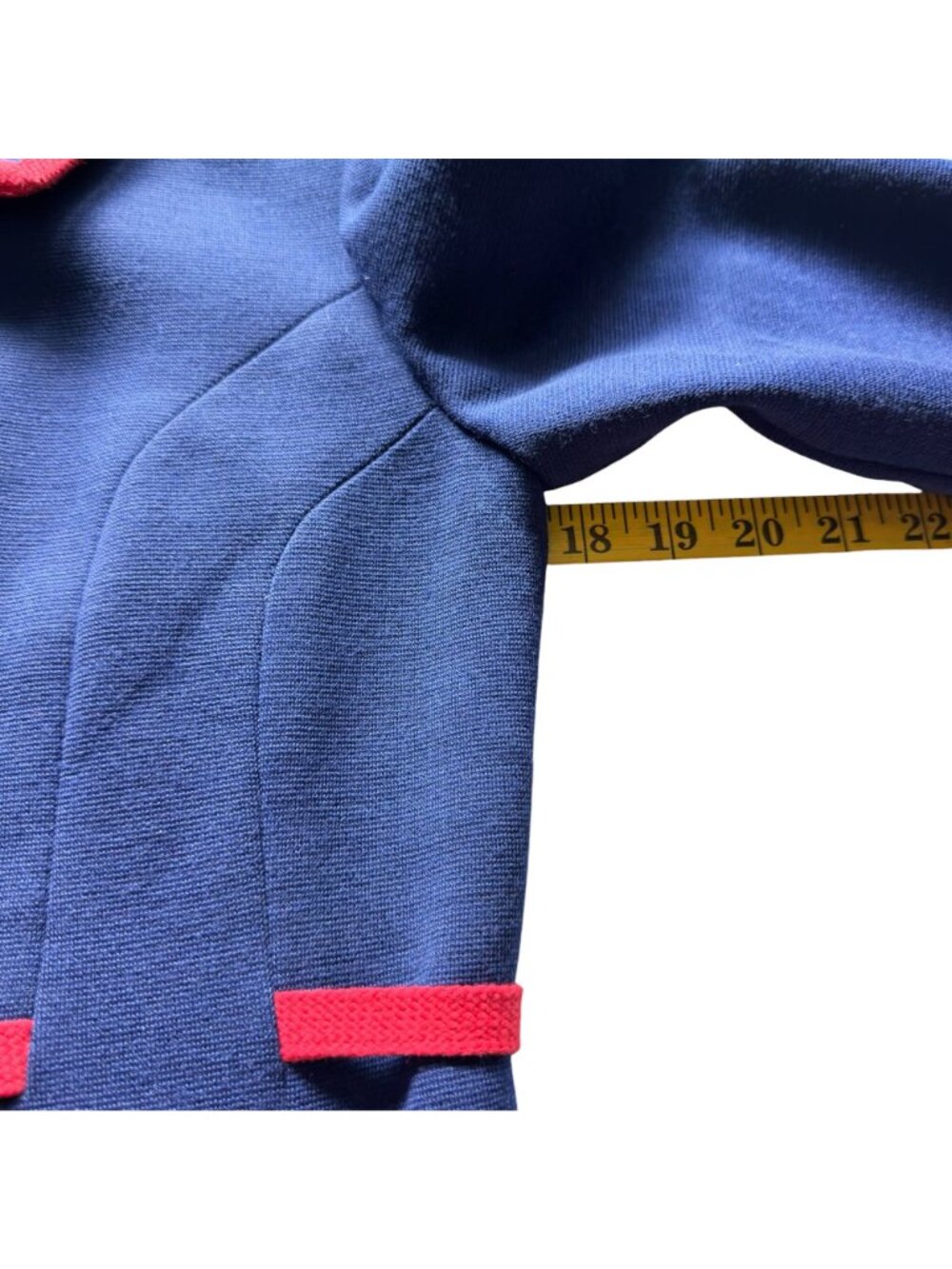 Vintage Rona Coat Dress Medium Worsted Wool Acetate Navy Blue w Red Trim As Is - Picture 14 of 16